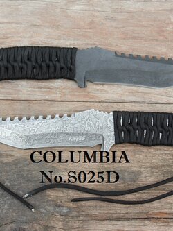 มีดใบตาย COLUMBIA รุ่น S025D สีรมดำ มีด FULL TANK สีเงินใบลาย พร้อมซองไนลอน สำเนา