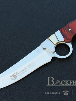 มีดใบตาย COLUMBIA รุ่น A10 ด้ามไม้ครอบสแตนเลสปัดเงามีช่องควงมีด