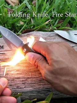 มีดพับจุดไฟยามฉุกเฉิน Folding Knife, Fire Starter Survival.ด้ามส้ม
