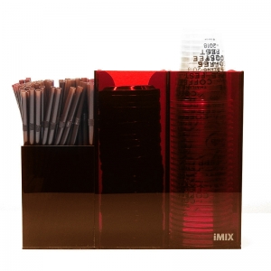 กล่องใส่แก้วกาแฟ 2 ช่อง และที่ใส่หลอด 1 ช่อง กล่องอะคริลิค 2 ช่องครึ่ง