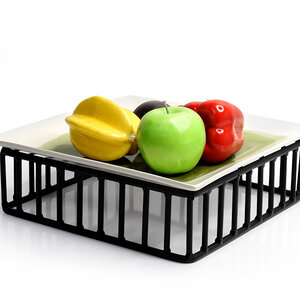 ชั้นวางสี่เหลี่ยมกรงเหล็ก+ชามเซรามิคสีขาว สูง 8 ซม. 1619-031