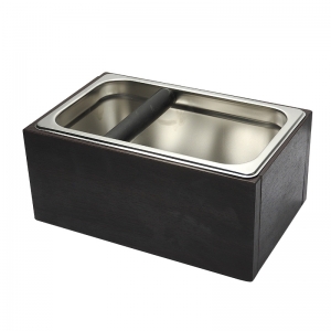 อ่างเคาะกากกาแฟ +กล่องไม้ตั้งอ่างเคาะกาก สูง 12.5 สี่เหลี่ยมผืนผ้า (ไม้สีแดงออกดำ)