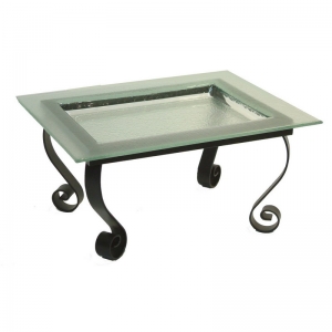 ที่วางจานเหล็กแบนขาม้วนผืนผ้าสูง 18 CM + จานแก้ว