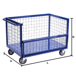 Steel cage cart with grille side panel, transparent model, 500 kg, without top cover