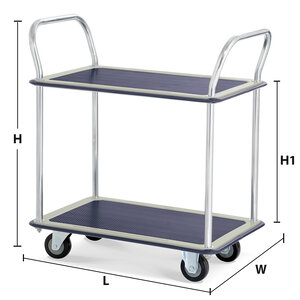 TWO-TIER STEEL PLATFORM TRUCK - DOUBLE HANDLES 220 KG PU WHEELS