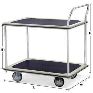 TWO-TIER STEEL PLATFORM TRUCK - SINGLE HANDLE 370 KG-RUBBER WHEELS