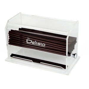 กล่องจ่ายหลอด ที่ใส่หลอด อะคริลิค Delisio แบบหมุนด้านข้าง