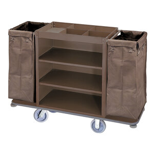 รถเข็นทำความสะอาดโครงเหล็กเคลือบสีน้ำตาล รถเข็นโรงแรม