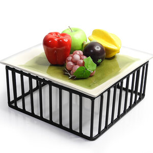 ชั้นวางสี่เหลี่ยมกรงเหล็ก+ชามเซรามิคสีขาว สูง 12 ซม. 1619-032