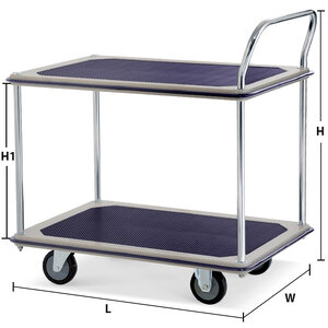 TROLLEY WITH STEEL FLOORS-2 FLOORS- SINGLE HANDLE 220 KG.-PU WHEELS