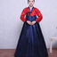 ชุดฮันบกเกาหลี ชุดประจำชาติเกาหลี (ชุดฮันบกสตรีเกาหลีสีแดงน้ำเงิน) 한국 전통 여성 궁궐 한복 한국 민족 의상 Korean Traditional Women's Palace Hanbok Korean National Dress (Red & Blue Colors)