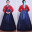 ชุดฮันบกเกาหลี ชุดประจำชาติเกาหลี (ชุดฮันบกสตรีเกาหลีสีแดงน้ำเงิน) 한국 전통 여성 궁궐 한복 한국 민족 의상 Korean Traditional Women's Palace Hanbok Korean National Dress (Red & Blue Colors)